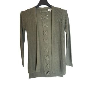 Pinque Womens Shaded Moss Open Front Acrylic Cardigan Sweater Long Sleeve Sz XS